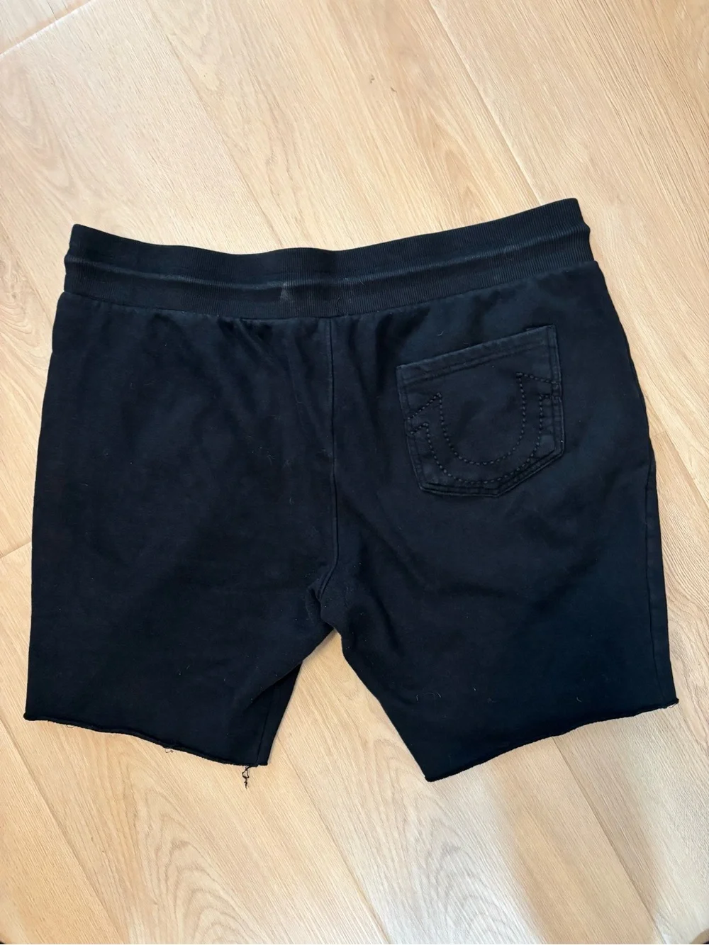 True Religion Shorts Mens Extra Large Black Sweat Fleece Logo Elastic Waist